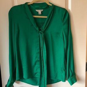 Forever 21 Long Sleeve Tie-Front Green Blouse, Size Small
